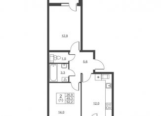 Продается 2-комнатная квартира, 52.2 м2, Ленинградская область