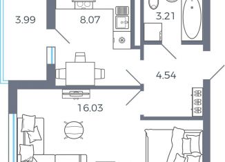 1-комнатная квартира на продажу, 33.9 м2, село Николаевка