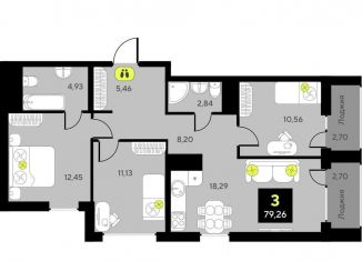 Продается трехкомнатная квартира, 79.6 м2, Тюмень, Центральный округ
