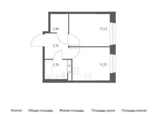 1-комнатная квартира на продажу, 34.4 м2, деревня Столбово, жилой комплекс Эко Бунино, 13