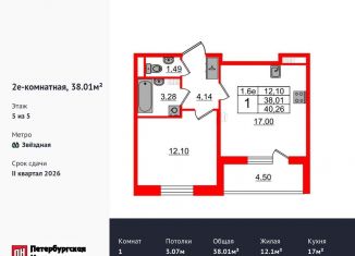 Продам 1-ком. квартиру, 38 м2, Санкт-Петербург, Московский район