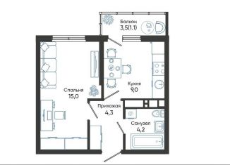 Продаю 1-ком. квартиру, 33.6 м2, Новороссийск, ЖК Облака 2