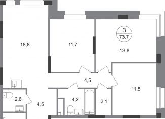 Продается трехкомнатная квартира, 73.7 м2, Москва