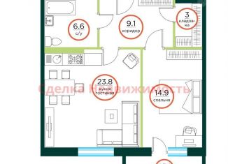 Продается 2-комнатная квартира, 59.1 м2, посёлок Солонцы, посёлок Солонцы, 1