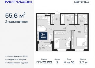 Продам двухкомнатную квартиру, 55.6 м2, Тюмень, Ленинский округ