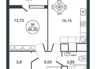 Продам 1-ком. квартиру, 45.3 м2, Тверь, Московский район