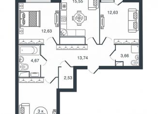 Продажа трехкомнатной квартиры, 86.3 м2, Тверь, Московский район