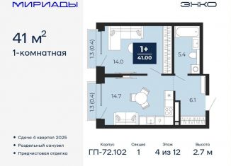 1-комнатная квартира на продажу, 41 м2, Тюмень