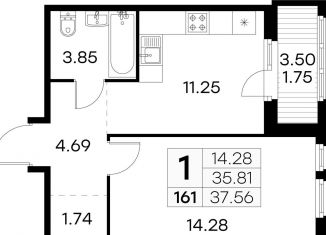 Продаю однокомнатную квартиру, 37.6 м2, посёлок Парголово