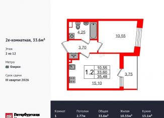 Продается 1-ком. квартира, 33.6 м2, Санкт-Петербург, метро Проспект Просвещения