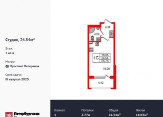 Продается квартира студия, 24.5 м2, посёлок Стрельна