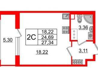 Продам квартиру студию, 27.3 м2, Санкт-Петербург, Уральская улица, 25, Уральская улица