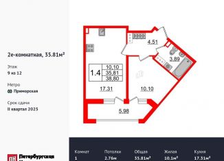 Продажа 1-комнатной квартиры, 35.8 м2, Санкт-Петербург, Уральская улица, Уральская улица