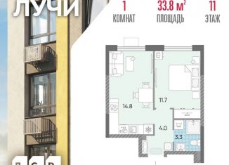 Продам 1-ком. квартиру, 33.8 м2, Москва, Производственная улица, 17, ЖК Лучи