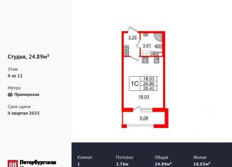 Продажа квартиры студии, 24.9 м2, Санкт-Петербург, Уральская улица, муниципальный округ Остров Декабристов