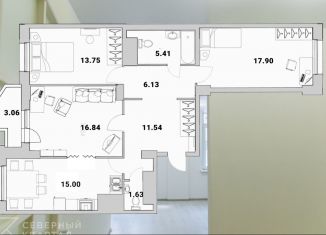 Продаю 3-ком. квартиру, 91.7 м2, Санкт-Петербург, Выборгский район, улица Кустодиева, 7к1