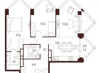 Продам трехкомнатную квартиру, 76.7 м2, Москва, станция Зорге