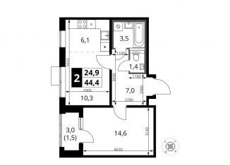 Продается двухкомнатная квартира, 44.4 м2, Химки