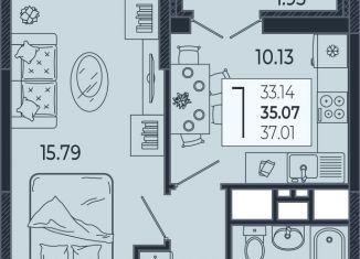 Продам 1-комнатную квартиру, 35.1 м2, Краснодар, Адмиралтейский бульвар, 1, микрорайон Россинского