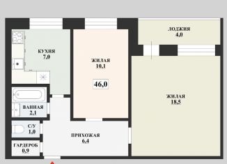 Двухкомнатная квартира на продажу, 46 м2, Санкт-Петербург, Комендантский проспект, 16к2, метро Комендантский проспект