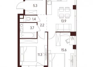 Продажа 2-комнатной квартиры, 53.4 м2, Москва, метро Октябрьское поле