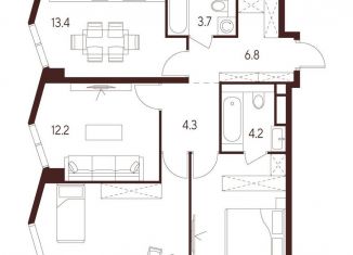 Продам трехкомнатную квартиру, 73.6 м2, Москва, станция Зорге