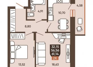 Продам 2-комнатную квартиру, 58.9 м2, Новосибирск, метро Заельцовская, Новоуральская улица, 10