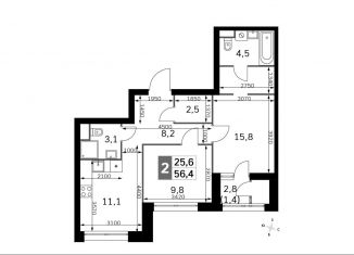 Продается 2-ком. квартира, 56.4 м2, Москва