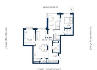 Продается трехкомнатная квартира, 83.3 м2, Екатеринбург, ЖК Парк Столиц