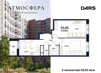 Продается 2-ком. квартира, 53.1 м2, Ульяновск, жилой комплекс Атмосфера, 5
