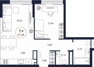 Продаю однокомнатную квартиру, 51.3 м2, Тюменская область