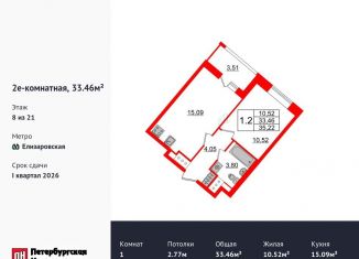 Продается 1-ком. квартира, 33.5 м2, Санкт-Петербург, метро Елизаровская