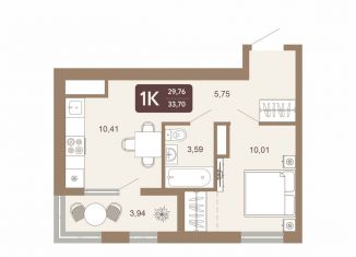 Однокомнатная квартира на продажу, 33.7 м2, Тобольск, 15-й микрорайон, 25А