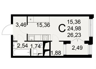 Продажа квартиры студии, 26.2 м2, Тула