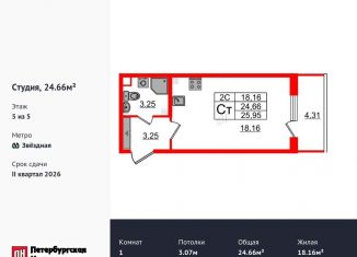 Продается квартира студия, 24.7 м2, Санкт-Петербург, Московский район