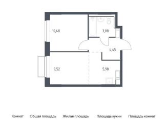 1-комнатная квартира на продажу, 34.3 м2, посёлок Мирный, жилой комплекс Томилино Парк, к6.3, ЖК Томилино Парк