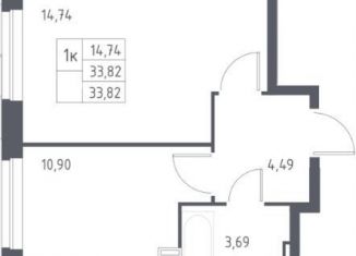 Продажа однокомнатной квартиры, 33.8 м2, деревня Мисайлово, микрорайон Пригород Лесное, к5.2