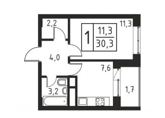 1-ком. квартира на продажу, 30.3 м2, Люберцы, Хлебозаводской проезд, 1А, ЖК Карамельный