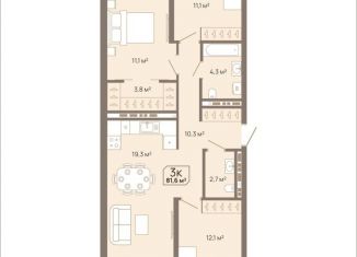 Продается трехкомнатная квартира, 81.6 м2, Тюмень, Заполярная улица, 3