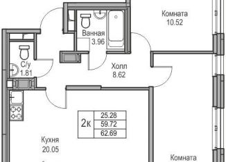 Продаю двухкомнатную квартиру, 59.7 м2, Санкт-Петербург, Ивинская улица, 1к3, ЖК Юнтолово