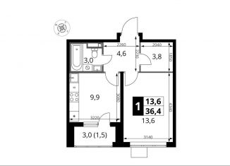 Продаю 1-комнатную квартиру, 36.4 м2, деревня Сапроново