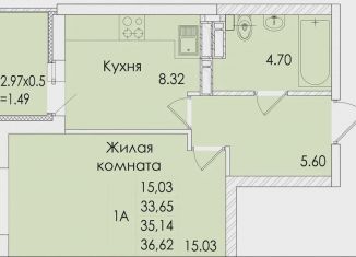 Продажа однокомнатной квартиры, 36.6 м2, Ростовская область, проспект Сиверса, 12Д