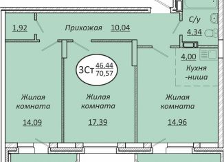 Трехкомнатная квартира на продажу, 70.6 м2, Новосибирск, метро Речной вокзал