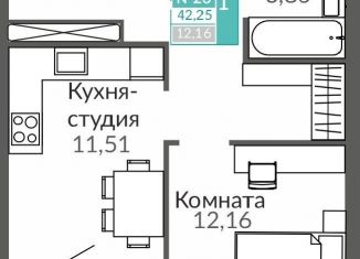 Продам 1-ком. квартиру, 42.3 м2, Крым