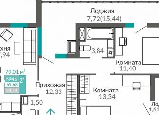 Продаю двухкомнатную квартиру, 69.7 м2, Крым