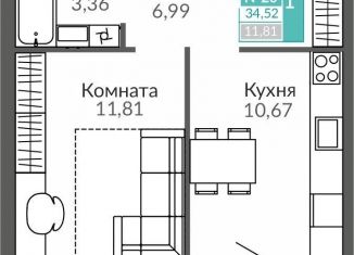 1-комнатная квартира на продажу, 34.5 м2, Крым