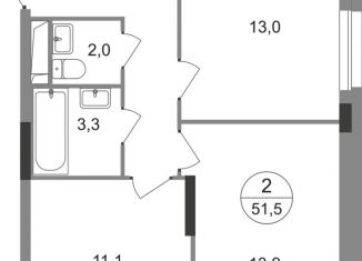 Продаю двухкомнатную квартиру, 51.5 м2, Москва