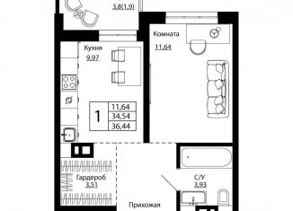 Продам 1-ком. квартиру, 36.3 м2, Ростов-на-Дону, улица Текучёва, 370/3