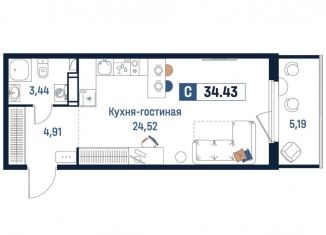 Продам квартиру студию, 34.4 м2, Мурино