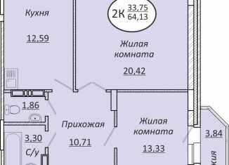 Продажа двухкомнатной квартиры, 64.2 м2, Новосибирск, Октябрьский район